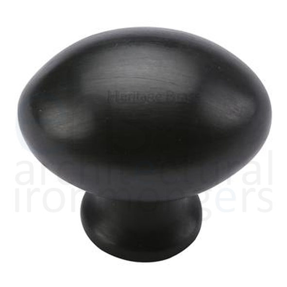 C114 32-BKMT • 32 x 15 x 28mm • Matt Black • Heritage Brass Oval Cabinet Knob